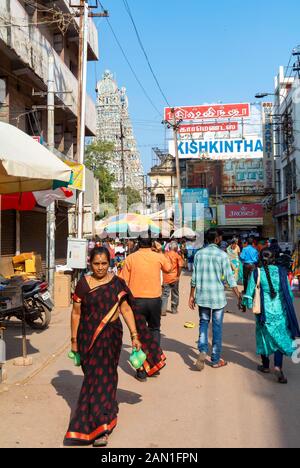 Local woman walking in the street, Madurai, South India Stock Photo