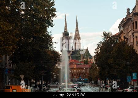 View of Zagreb Cathedral in city