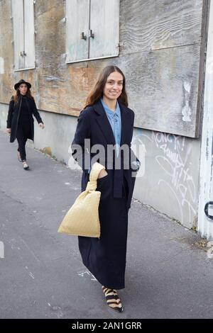 MILAN, ITALY - JANUARY 11, 2019: Erika Boldrin before Marni fashion show, Milan Fashion Week street style Stock Photo
