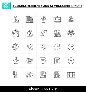 25 business elements and symbols metaphors icon set. vector background Stock Vector
