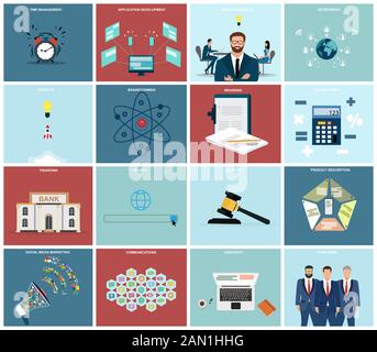 Vector set of a business management, financial services and risk analysis icons for website development Stock Vector