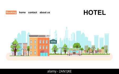 Vector of a hotel building on cityscape background Stock Vector