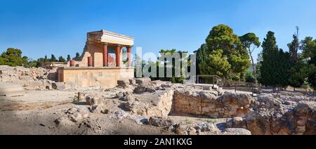 Panoroana of Minoan of the North Entrance Propylaeum with its painted charging  bull releif,  Knossos Palace archaeological site, Crete Stock Photo