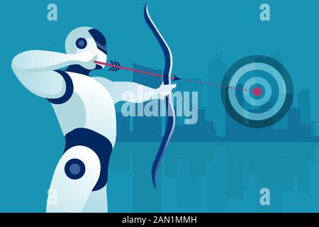 Vector of a robot aiming at the target. Concept of future automation and technology development Stock Vector