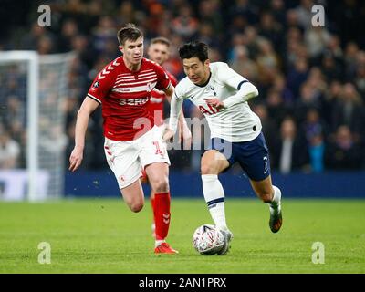 LONDON, ENGLAND - JANUARY14: Tottenham Hotspur's Son Heung-Min during Emirates FA Cup Third Round Reply match between Tottenham Hotspur and Middlesborough on January 14 2020 at The Tottenham Hotspur Stadium, London, England. Stock Photo