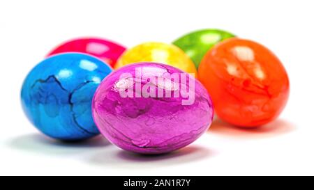 Colorful easter eggs against white background Stock Photo