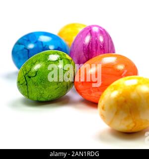 Colorful easter eggs against white background Stock Photo