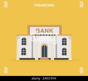 Vector of a bank building on yellow background Stock Vector
