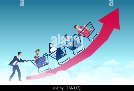 Vector of a businessman pushing spending, consumer carts up Stock Vector