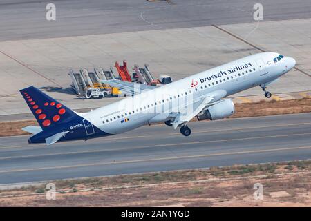 Palma de Mallorca, Spain - July 21, 2018: Brussels Airlines Airbus A320 airplane at Palma de Mallorca airport (PMI) in Spain. Airbus is an aircraft ma Stock Photo