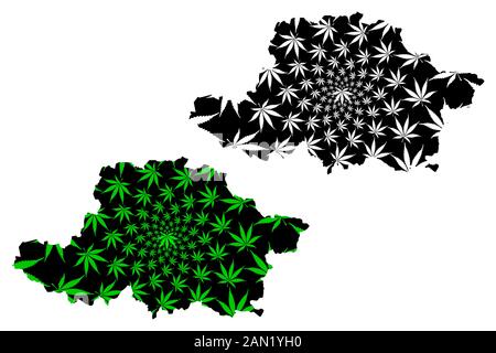 Arad County (Administrative divisions of Romania, Vest development region) map is designed cannabis leaf green and black, Arad map made of marijuana ( Stock Vector