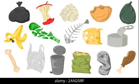 Set of different cartoon scraps and garbage vector graphic illustration Stock Vector