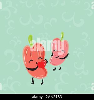 Color vector illustration of peppers fruits for Valentine day, couples in love on the backgrounds. Stock Vector