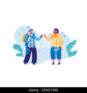 Dialogue between a man and a woman outdoors. Stock Vector