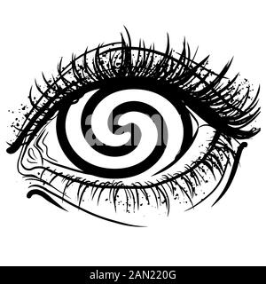 Realistic human eye with spiral hypnotic iris vector graphic illustration Stock Vector