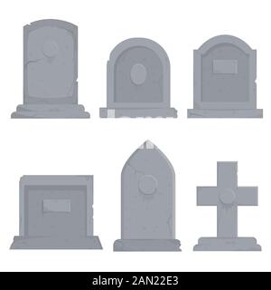 Collection of different various gravestones vector graphic illustration Stock Vector