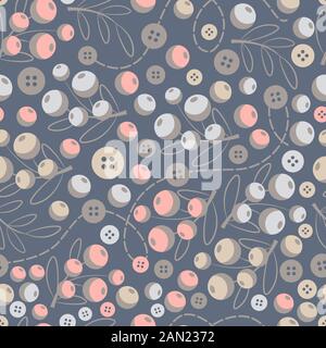 Abstract seamless pattern with buttons and leaves. Stock Vector