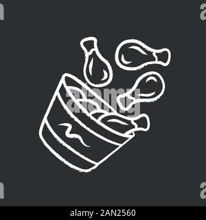 Chicken bucket chalk icon. BBQ chicken drumsticks, legs. Unhealthy fast food. Cafe, restaurant, snack bar, steakhouse menu. Meat cookery. Street food. Stock Vector