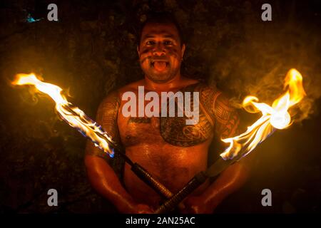 Local fire dancer in the Matavai Resort, Niue Stock Photo