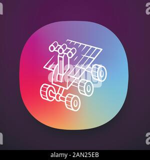 Space robot app icon. Moon rover. Moonwalker. Apparatus for studying planets surface. Space exploration. UI/UX user interface. Web or mobile applicati Stock Vector