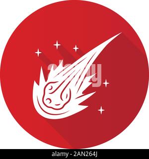 flat design long shadow glyph icon. Falling star. Meteor, asteroid. Bright celestial object. Icy small solar system body. Fireball. Atmospheric meteor Stock Vector