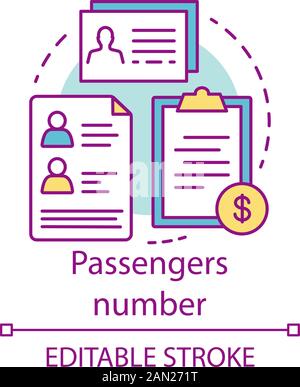 Passenger number concept icon. Reservation system idea thin line illustration. Plane ticket. Passenger personal information. Service prices. Vector is Stock Vector