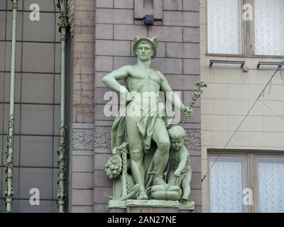 Hermes Mercury god of commerce, merchants and travelers bronze sculpture Stock Photo