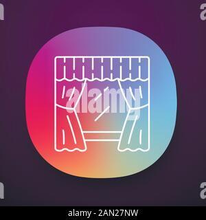Window treatment set app icon. Living room, bedroom decoration. Valance hanging on cornice. Windows curtains, swag. UI/UX user interface. Web or mobil Stock Vector