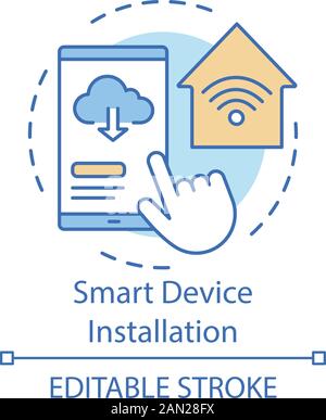 Smart device installation concept icon. Home service for electronic devices idea thin line illustration. Smart home controller. Home automation system Stock Vector