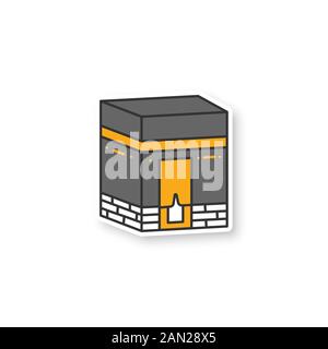 Kaaba patch. Hajj. Muslim shrine. Islamic culture. Color sticker. Vector isolated illustration Stock Vector