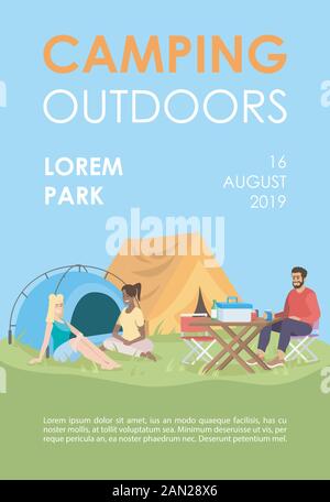 Camping outdoors brochure template. Summer rest flyer, booklet, leaflet concept with flat illustrations. Vector page layout for magazine. Outdoor picn Stock Vector