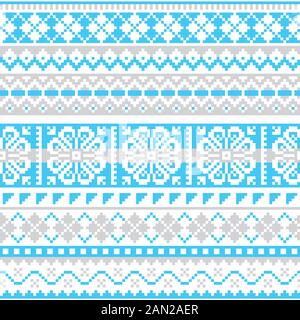 Fair Isle knit winter traditional vector seamless pattern, Scottish repetitive design, Shetland islands knitting style in gray and white Stock Vector
