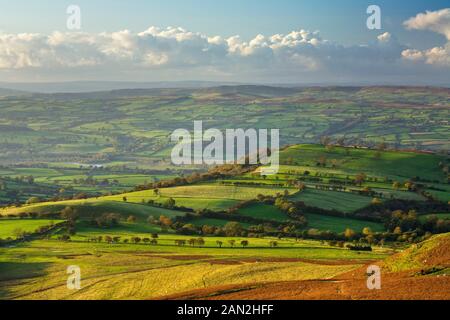 View from Gospel Pass in the Black Mountains over Wye Valley, Powys, Wales Stock Photo