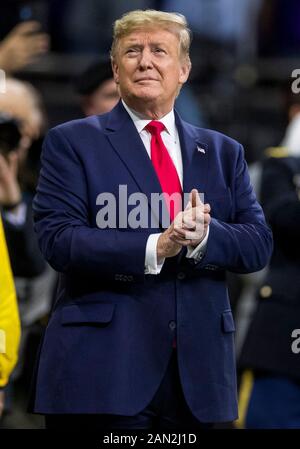 New Orleans, Louisiana, USA. 13th Jan, 2020. The President of the United States, Donald Trump, during pregame of College Football Playoff National Championship game action between the Clemson Tigers and the LSU Tigers at Mercedes-Benz Superdome in New Orleans, Louisiana. LSU defeated Clemson 42-25. John Mersits/CSM/Alamy Live News Stock Photo