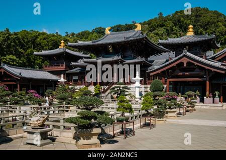 HongKong, China - November, 2019: The Chi Lin Nunnery, a large Buddhist temple in Hong Kong Stock Photo