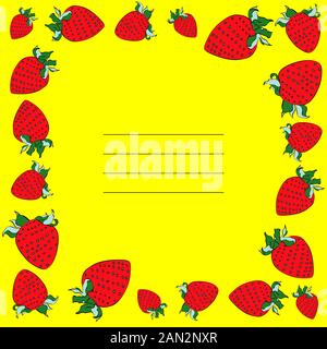 Vector strawberry colour ink frame with lines Stock Vector
