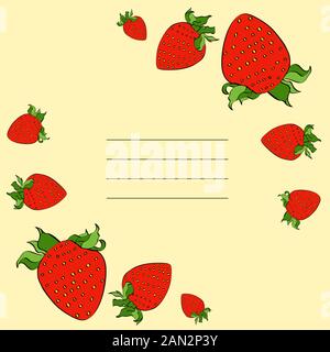 Vector strawberry colour ink frame with lines Stock Vector
