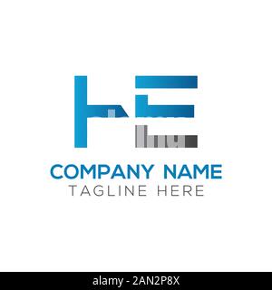 letter HE Logo Design Linked Vector Template With Blue And Black. Initial HE Vector Illustration Stock Vector