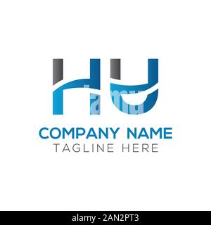 letter HU Logo Design Linked Vector Template With Blue And Black. Initial HU Vector Illustration Stock Vector