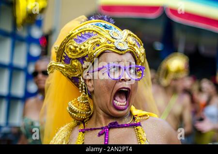 Carnival in Brazil, Street block with people in costume. São Paulo Brazil Stock Photo