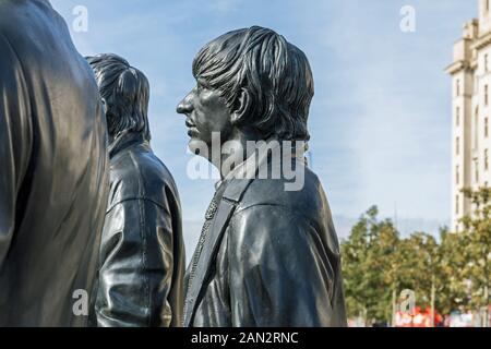 Ringo Starr, part of a statue of The Beatles statue, Pier Head, Liverpool, United Kingdom Stock Photo