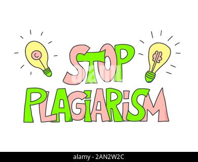 Stop plagiarism hand drawn text isolated on white background. Intellectual property lettering. Vector illustration. Stock Vector