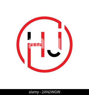 letter HJ Logo Design Linked Vector Template With Red And Black. Initial HJ Vector Illustration Stock Vector