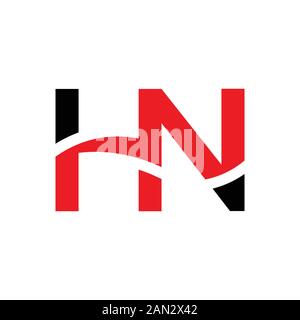 letter HN Logo Design Linked Vector Template With Red And Black. Initial HN Vector Illustration Stock Vector
