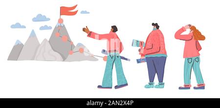 Mountains with people in flat style. Vector illustration. Stock Vector