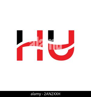 letter HU Logo Design Linked Vector Template With Red And Black. Initial HU Vector Illustration Stock Vector