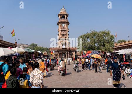 Clock Tower at Sardar Market in Jodhpur, India Stock Photo