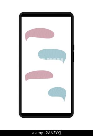 Chating concept. Speech bubbles set on phone screen. Conversation elements. Vector illustartion. Stock Vector