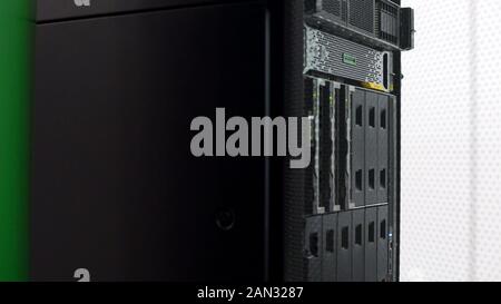 Database storage in server room, cloud computing, information systems security Stock Photo