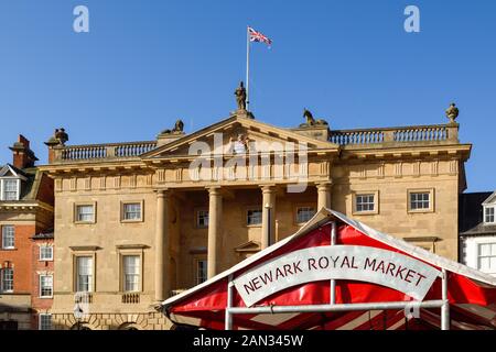 Newark On Trent Historic Market Town in Nottinghamshire, UK. Buttermarket Building. Stock Photo